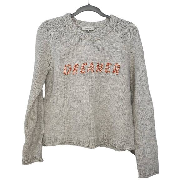 Madewell Dreamer Embroidered Keaton Light Gray Pullover Sweater Women Sz XS - Picture 3 of 7